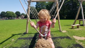 Rope swing at the splash park 